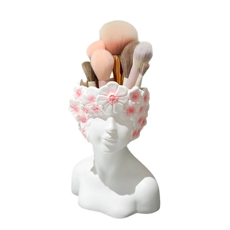 Nordic Style Face Holding Girl Makeup Brush Storage Cylinder Fashion Dresser Storage Tank Eyebrow Brush Eyeliner Pen Storage Box Peaceful Pleasures Health and Wellness