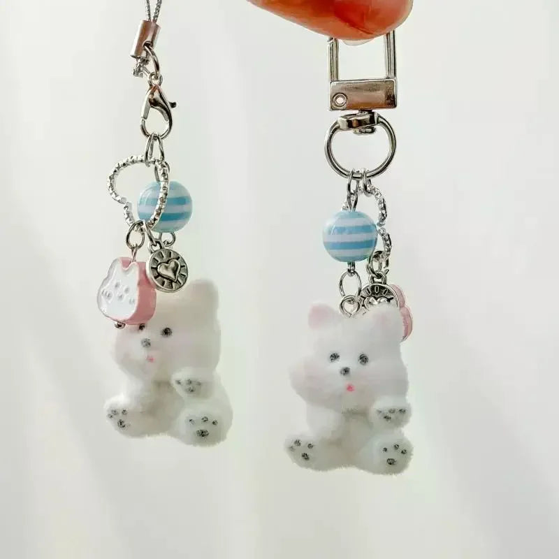 Cute Flocking Bear Pendant Keychain – Bag & Phone Charm Gift Bear Charm Keychain Peaceful Pleasures Health and Wellness