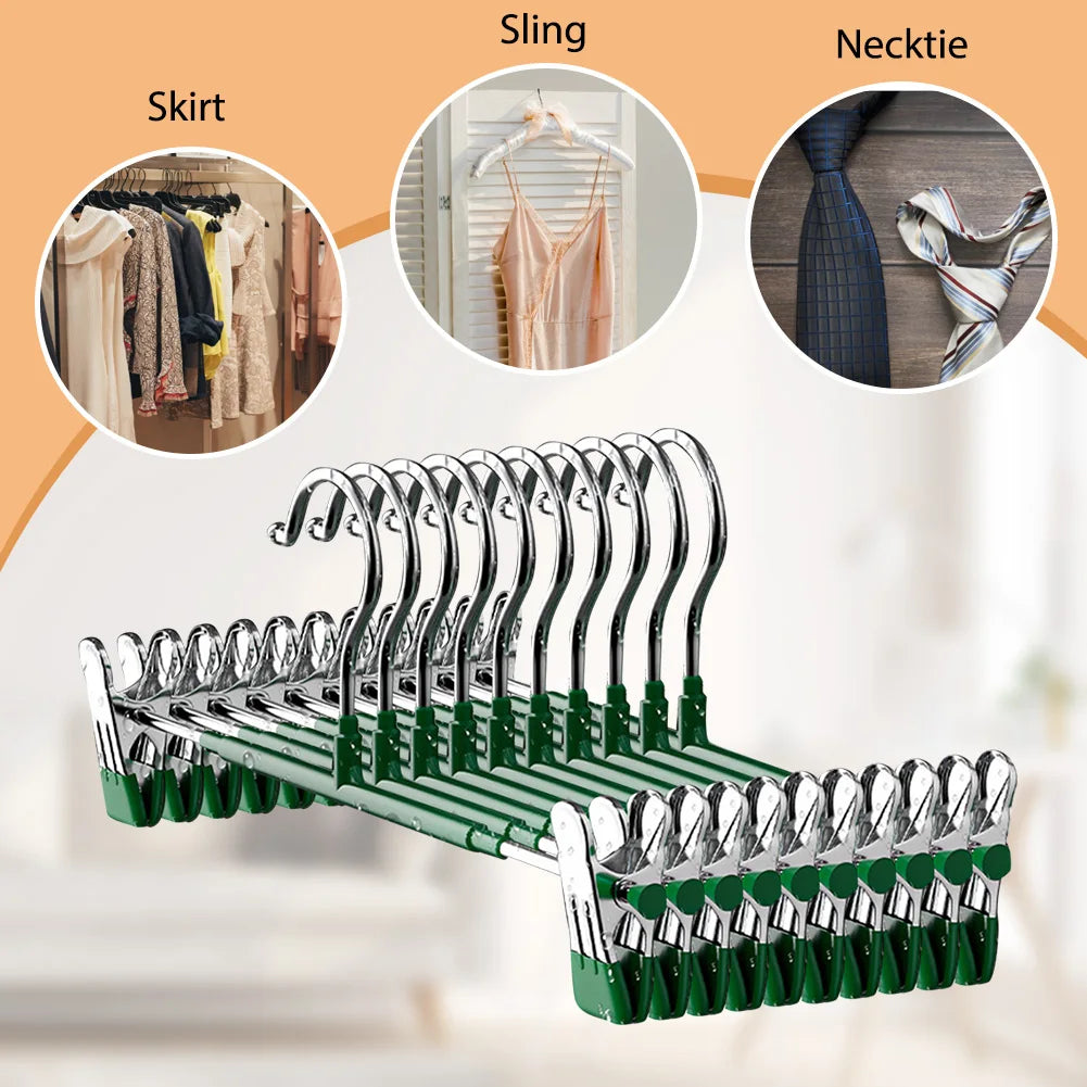 10-Pack Adjustable Clip Pants & Skirt Hangers | Non-Slip Steel