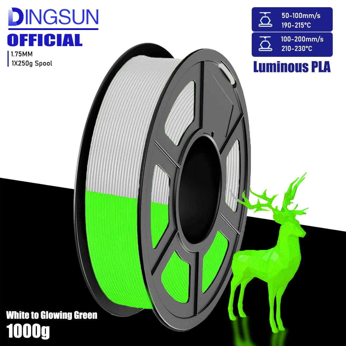 Glow in the Dark PLA Filament 1.75mm – 4 Colors for FDM Printers