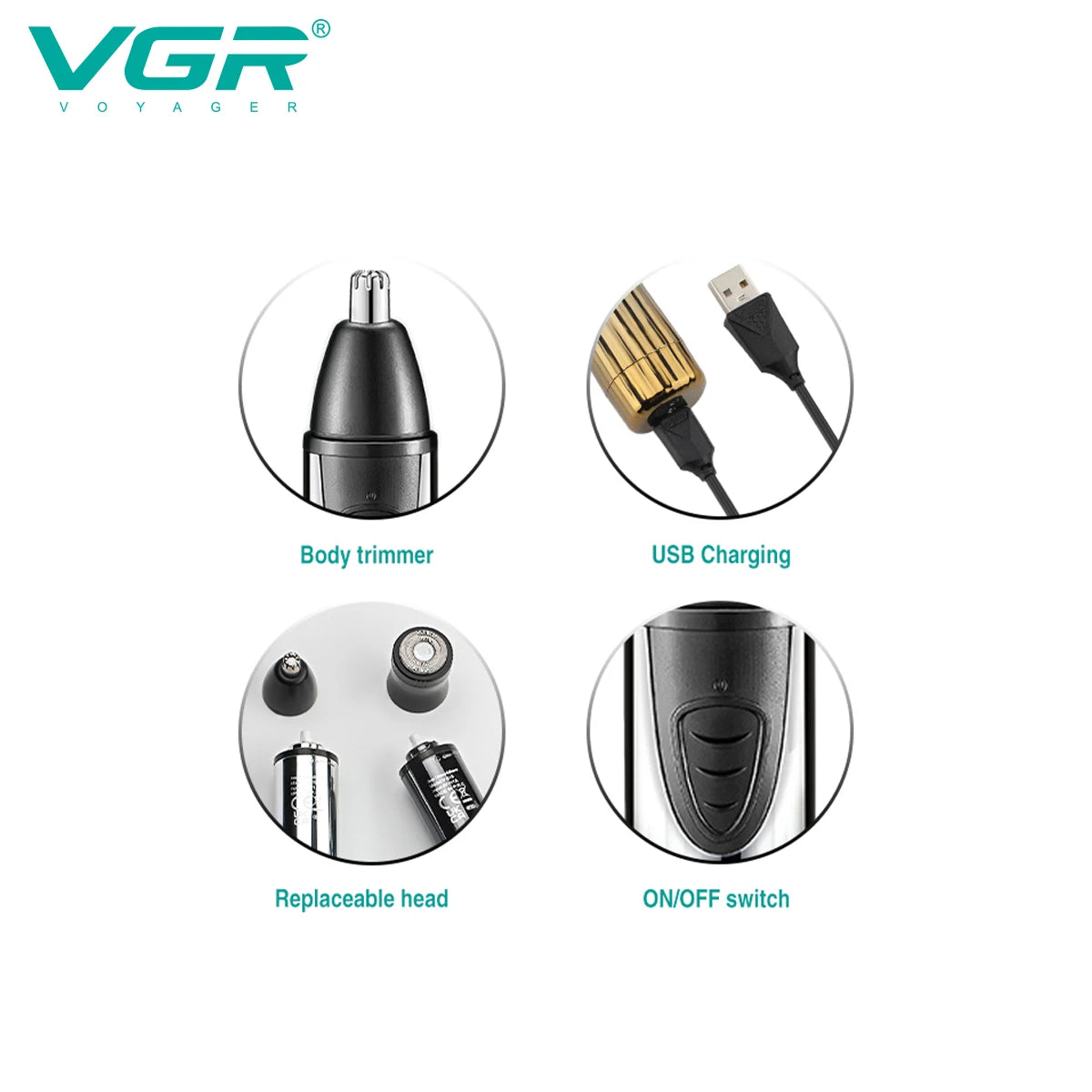 VGR new 2-in-1 hair trimming set convenient shaver sharp blade hair remover men's USB electric shaver nose hair trimmer V-619 Peaceful Pleasures Health and Wellness