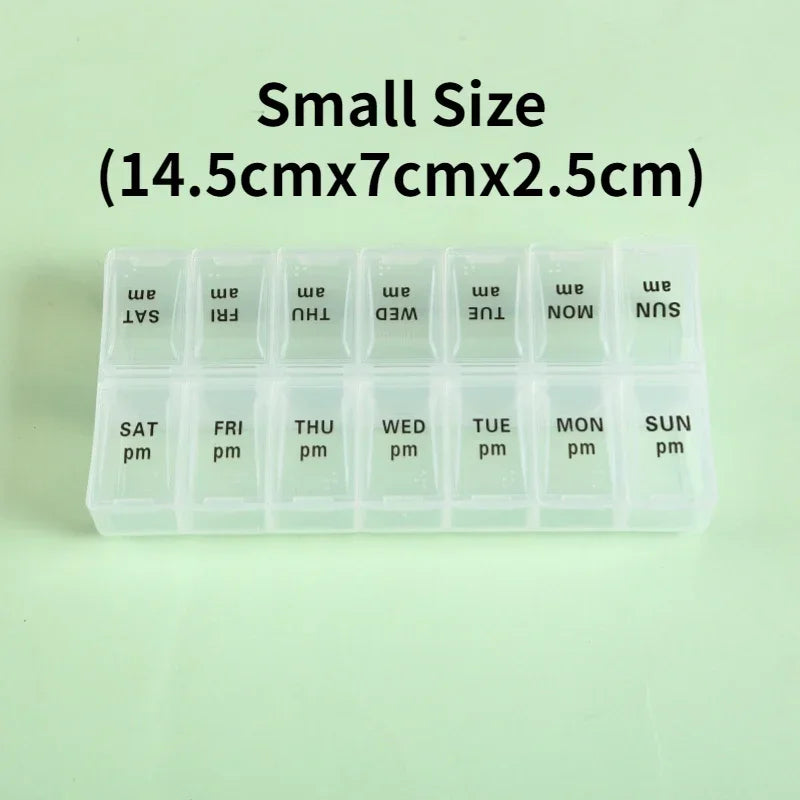 New Weekly Portable Travel Pill Cases Box 7 Days Organizer 14 Grids Pills Container Storage Tablets Vitamins Medicine Fish Oils Peaceful Pleasures Health and Wellness NO.4