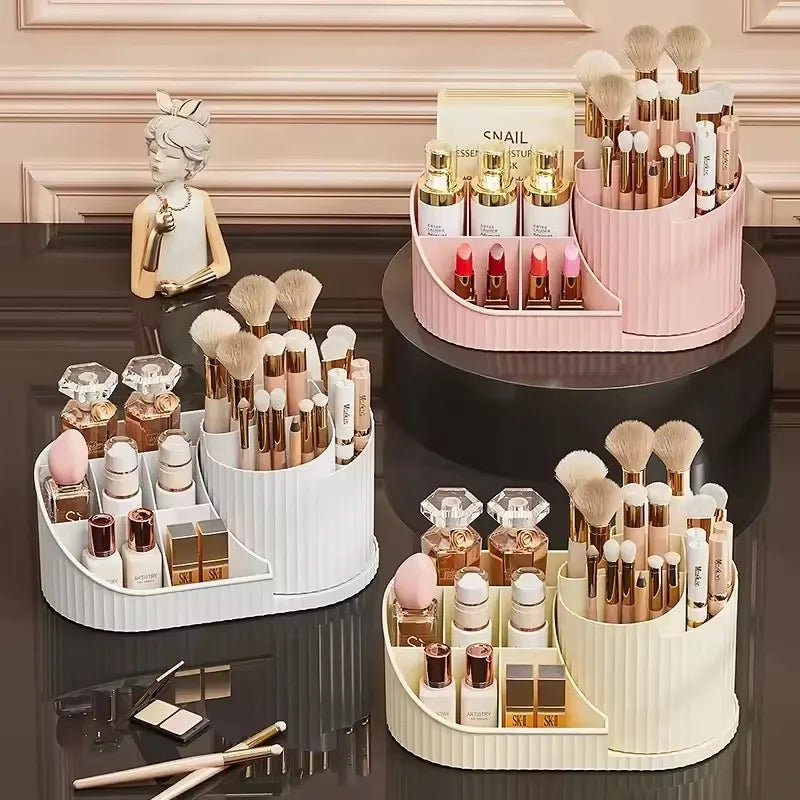 360° Rotating Makeup Organizer with Brush Holder | Large