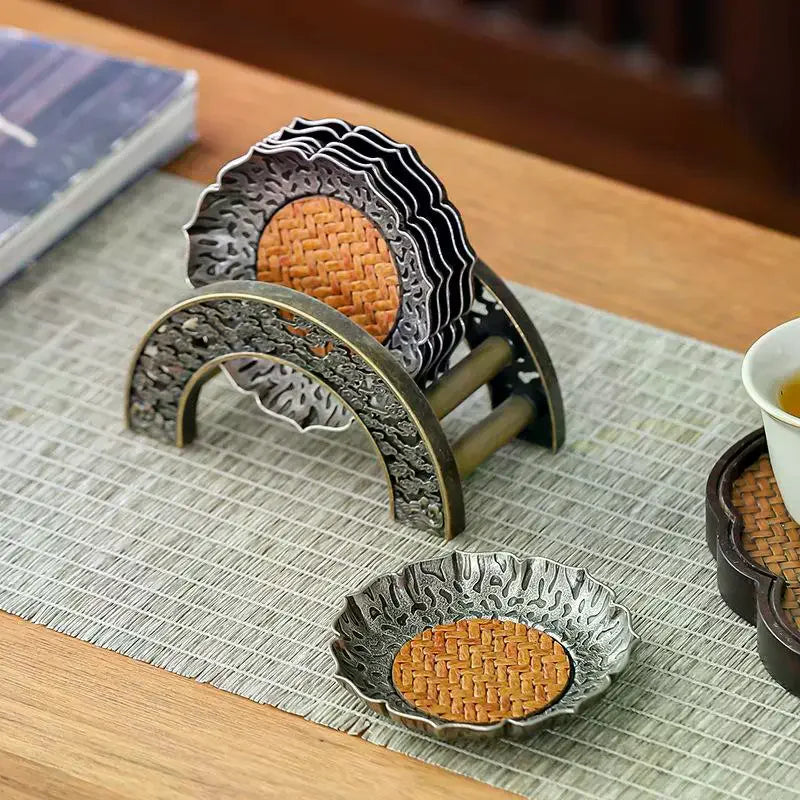 Woven Rattan Tea Coaster | Chinese Style Flower Home Decor Tea Coaster Peaceful Pleasures Health and Wellness
