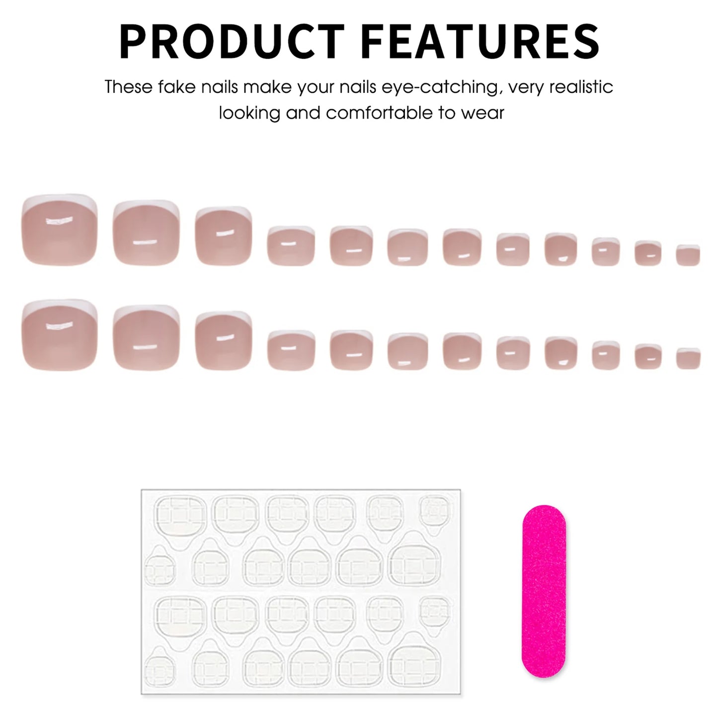 Charming French Tips Press On Nails 24pcs Gentle Pink Square Fake Toe Nails Wearable Nude False Nails Short Women Manicure Nails Peaceful Pleasures Health and Wellness