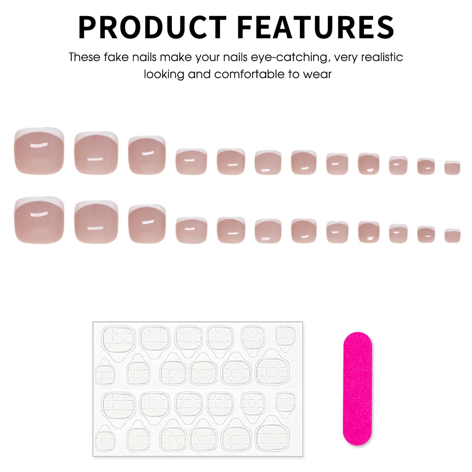 Charming French Tips Press On Nails 24pcs Gentle Pink Square Fake Toe Nails Wearable Nude False Nails Short Women Manicure Nails Peaceful Pleasures Health and Wellness