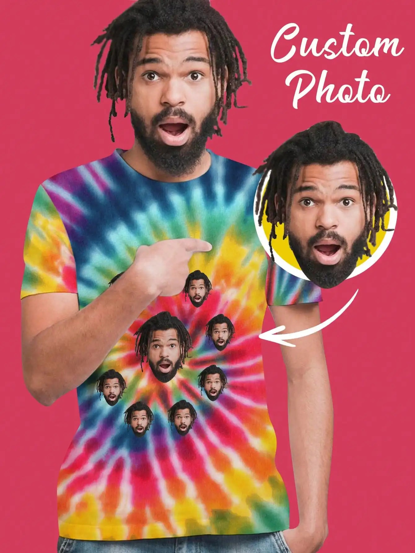 Custom Face Tie Dye T-Shirt | Personalized Birthday Gift Personalized T-Shirt Peaceful Pleasures Health and Wellness
