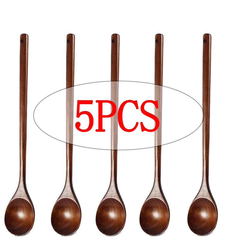 Long Wooden Stirring Spoon Set | 13-Inch Natural Wood Cooking Spoons – 5-Pack or 10-Pack