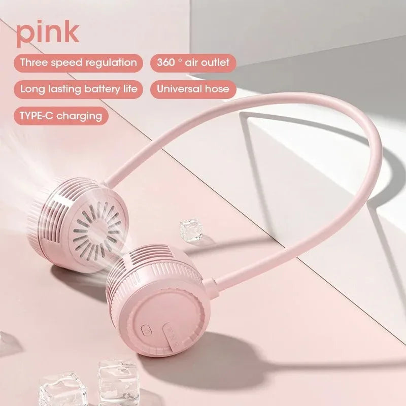 Bladeless Neck Fan Hands-Free Wearable 3-Speed 360° Adjustable Portable Rechargeable for Men Women Home Office Peaceful Pleasures Health and Wellness Pink