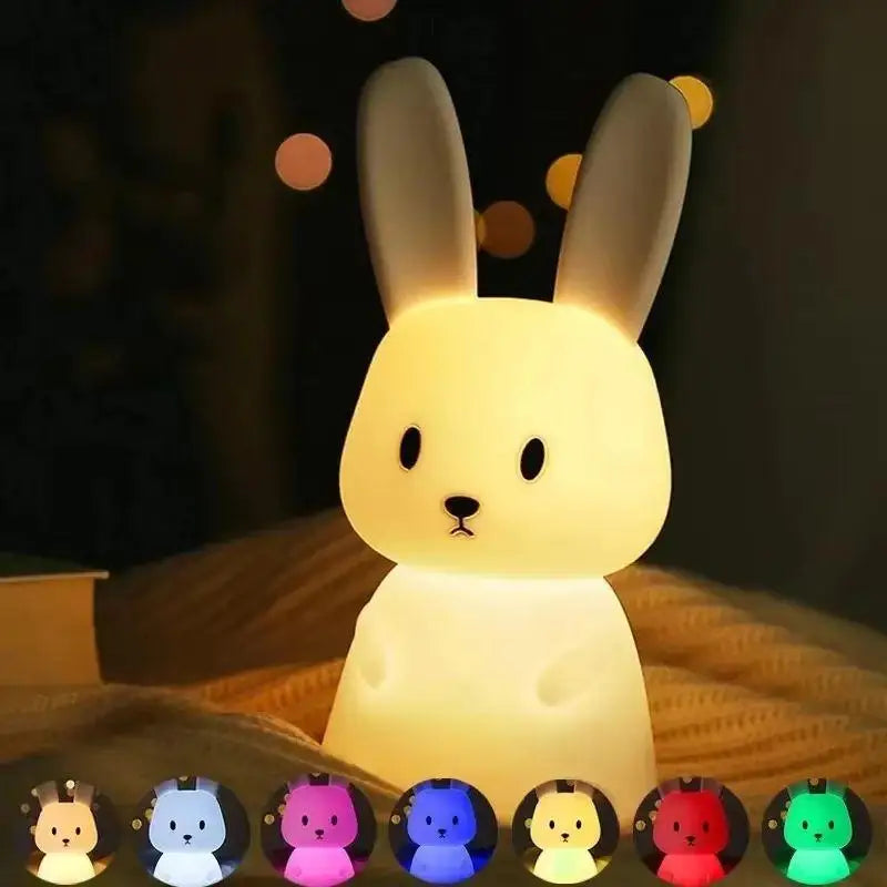 GGbingo Silicone Rabbit LED Night Light Touch Sensor Table Lamp Cute Animal Bedroom Decor Gift for Kids Baby Child Home Peaceful Pleasures Health and Wellness RGB USB Plug