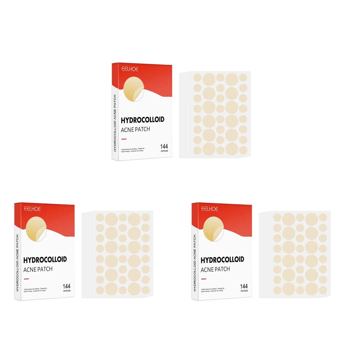 Hydrocolloid Acne Patches 144pcs – 2 Sizes, Invisible Pimple Patch
