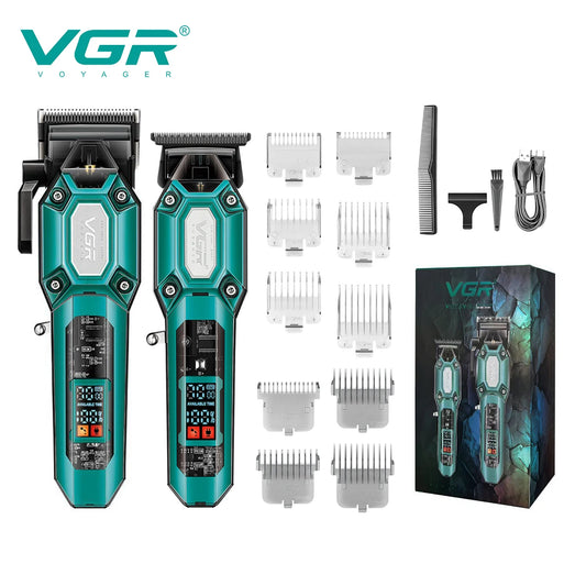 VGR V-600/V-900 Electric Hair Clipper Transparent Body Hair Trimmer LED Intelligent Digital Carving Electric Thruster Care Set Peaceful Pleasures Health and Wellness