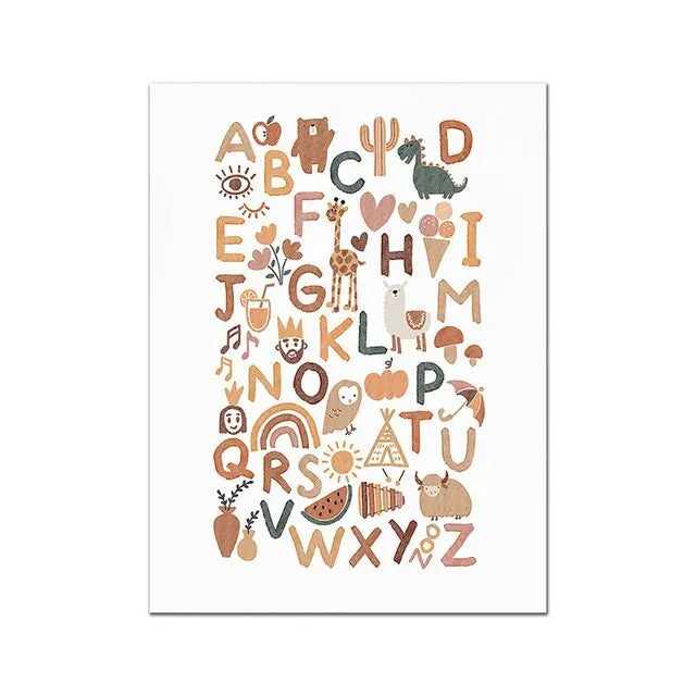 Boho ABC Alphabet Animal Canvas Print | Nursery Kids Room Decor