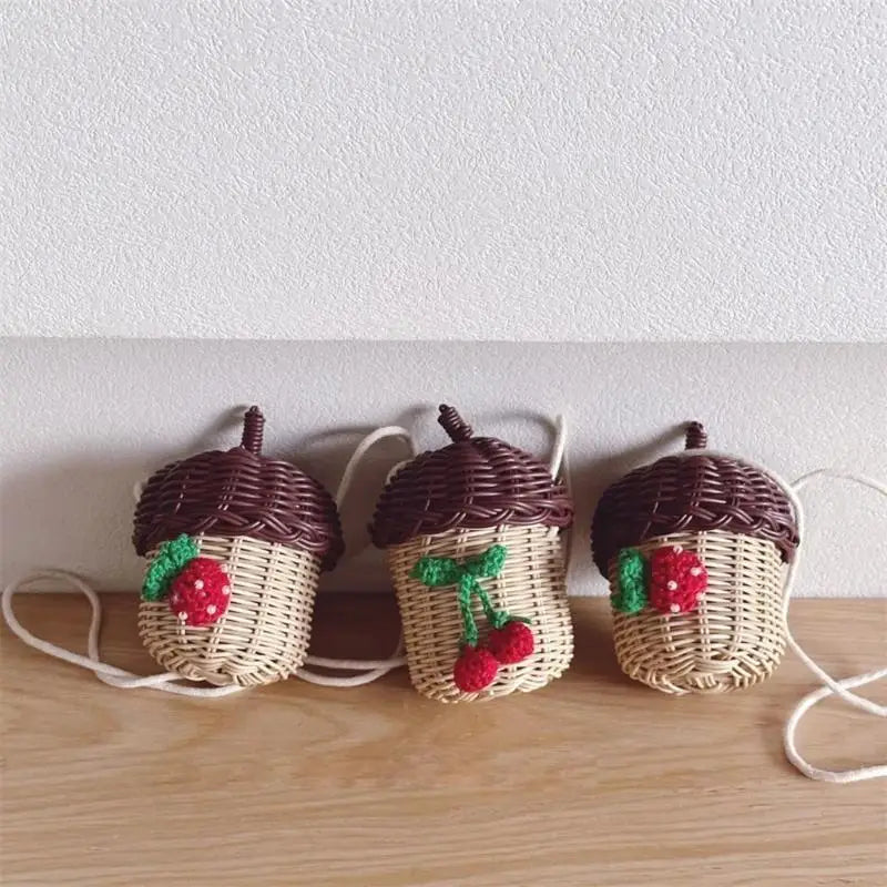 Woven Rattan Pinecone Mini Bag – Kids Baby Photo Prop
