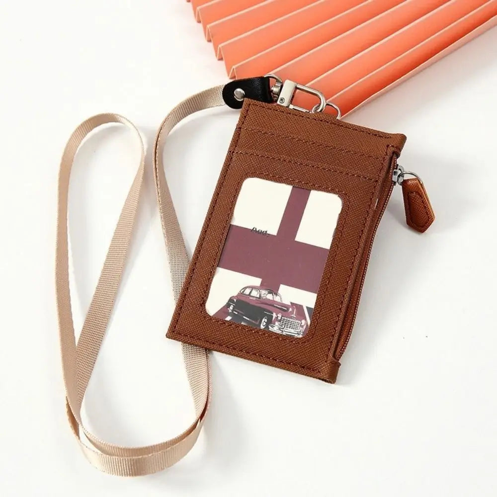 PU Leather Card Badge Holder Coin Purse Zipper Pocket Student Card Bag Work Business Wallet ID Card Holder Bus Bank Card Peaceful Pleasures Health and Wellness