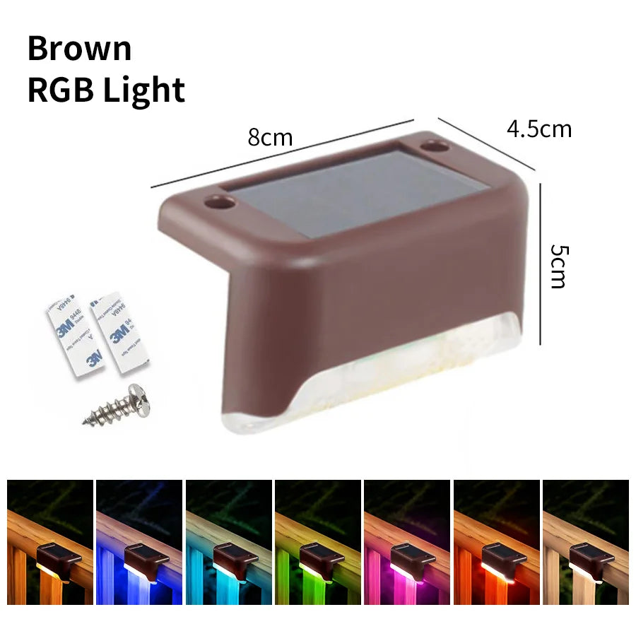 Solar Stairs Light Outdoor Waterproof Solar Powered Garden Lamps for Railing Deck Step Yard Patio Pathway Fence Light Peaceful Pleasures Health and Wellness brown-RGB 1 Solar Stair Light