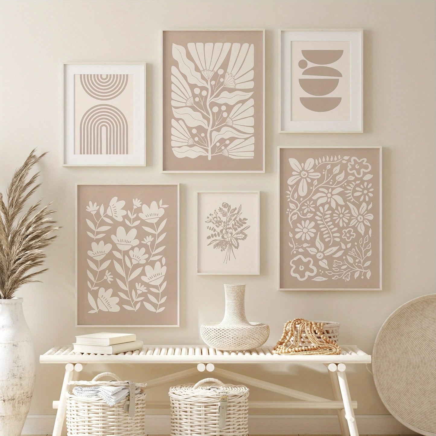 Beige Boho Abstract Plant Canvas Wall Art | Unframed Print