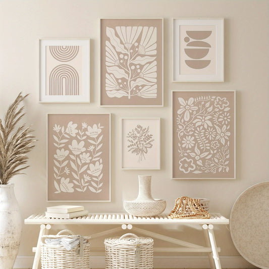 Beige Boho Abstract Plant Canvas Wall Art | Unframed Print Canvas Wall Art Peaceful Pleasures Health and Wellness