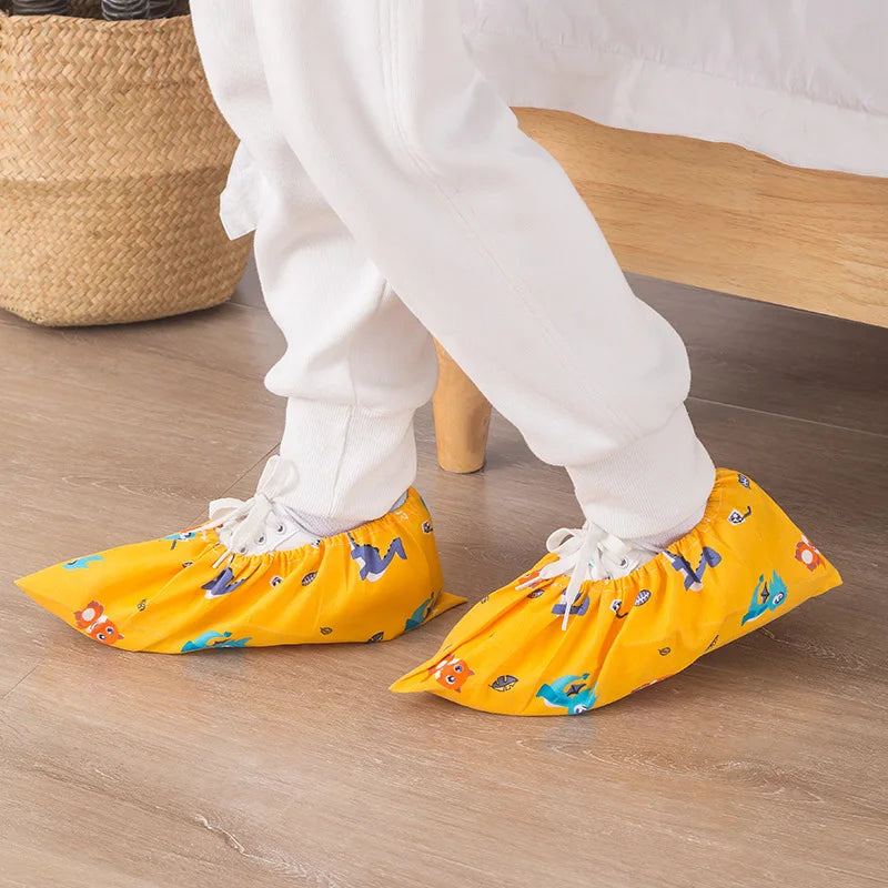 Cartoon Print Reusable Shoe Covers | Anti-Slip Indoor Overshoes