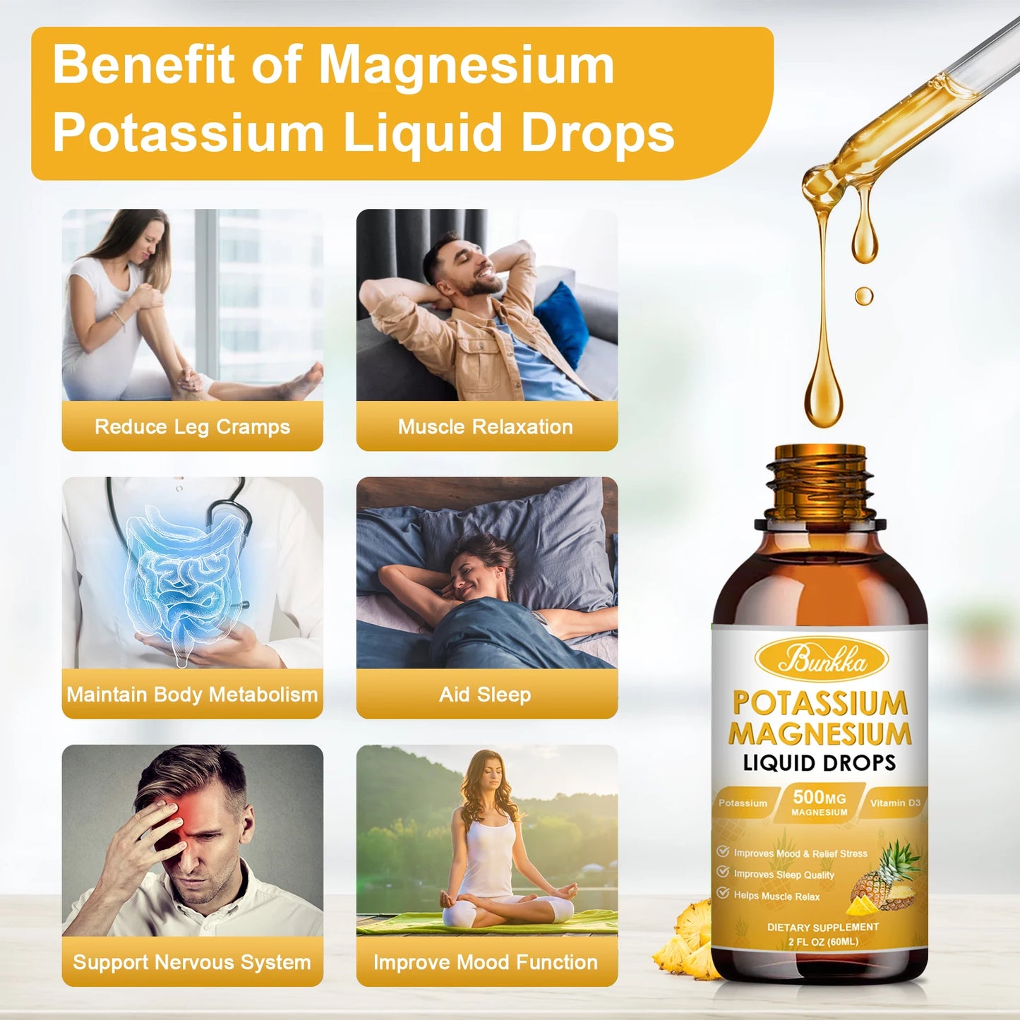 Potassium Magnesium Liquid Drops with Calcium, D3 & Zinc – 60ml Peaceful Pleasures Health and Wellness