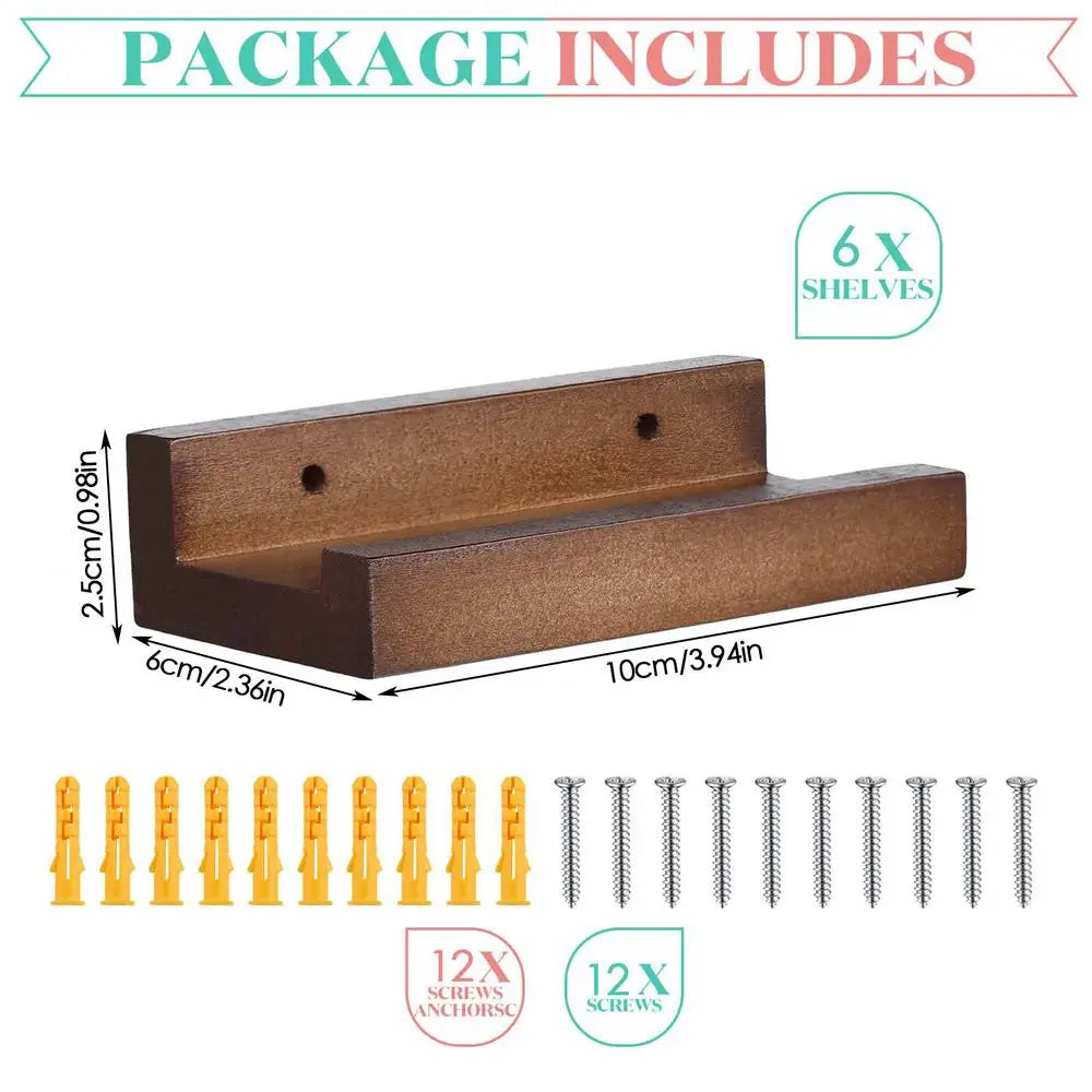 Wall Mount Wood Vinyl Record Shelf Set of 6 | Album Display