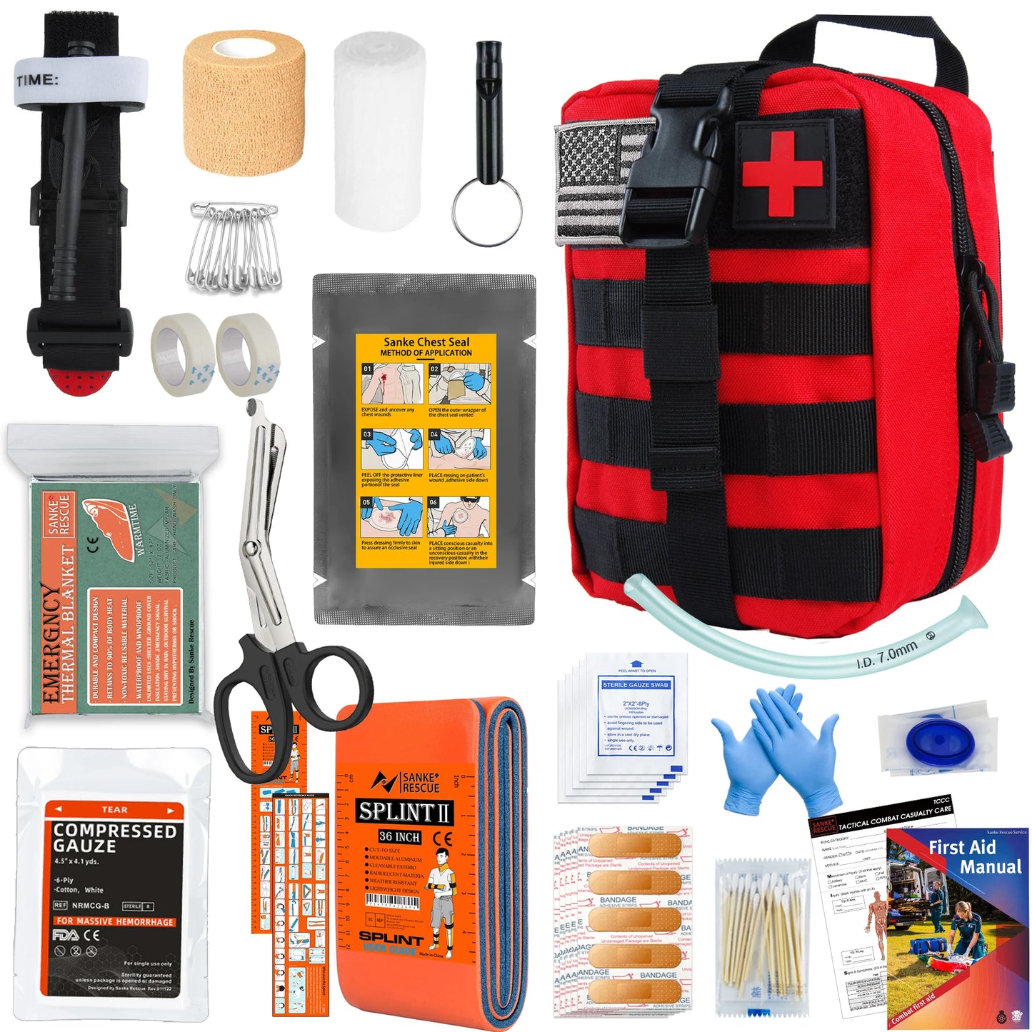 Survival Gear with Molle System Survival Kit First Aid Compatible Bag Earthquake Outdoor IFAK EDC Hiking Hunting Gifts for Men Peaceful Pleasures Health and Wellness Full set Red