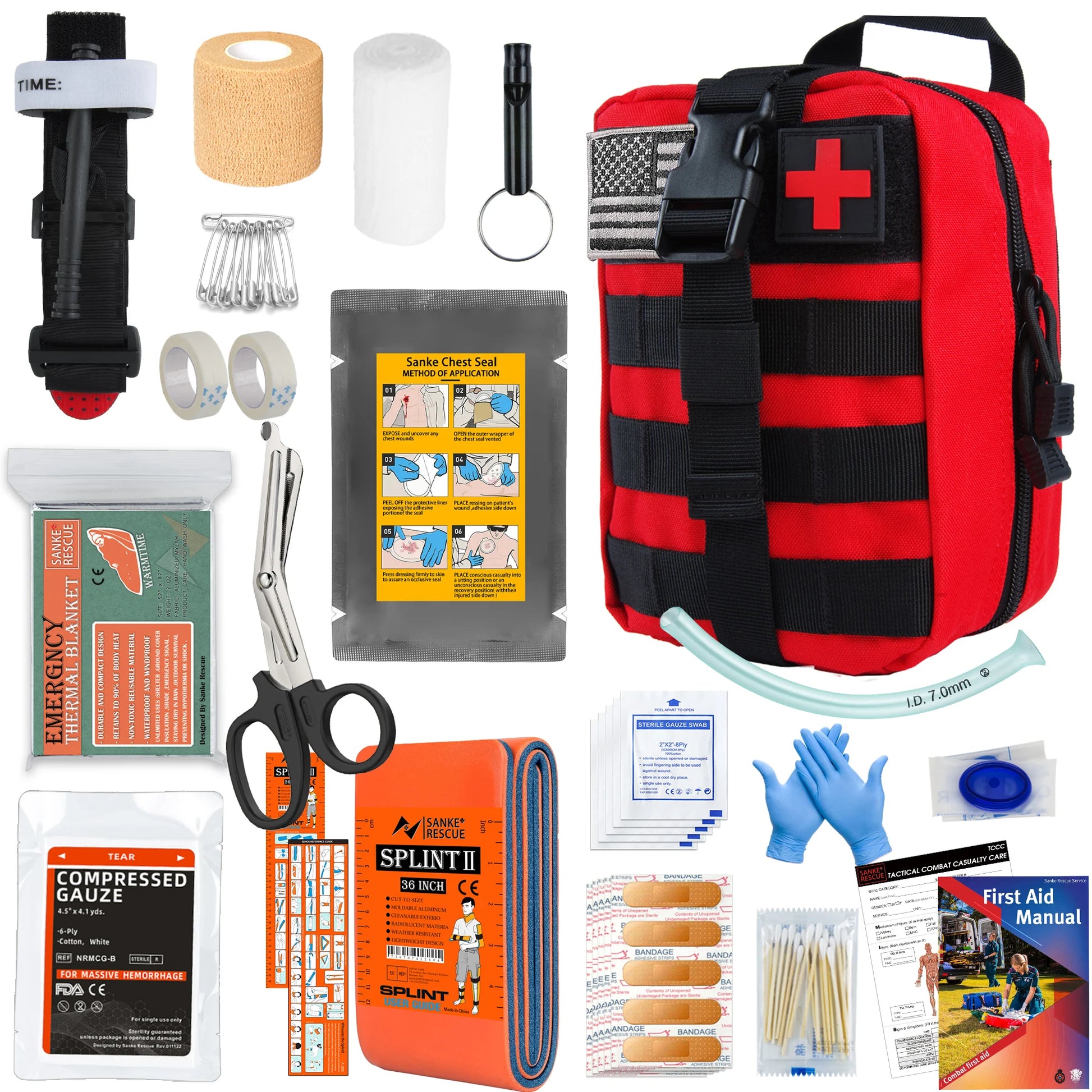 Survival Gear with Molle System Survival Kit First Aid Compatible Bag Earthquake Outdoor IFAK EDC Hiking Hunting Gifts for Men Peaceful Pleasures Health and Wellness Full set Red