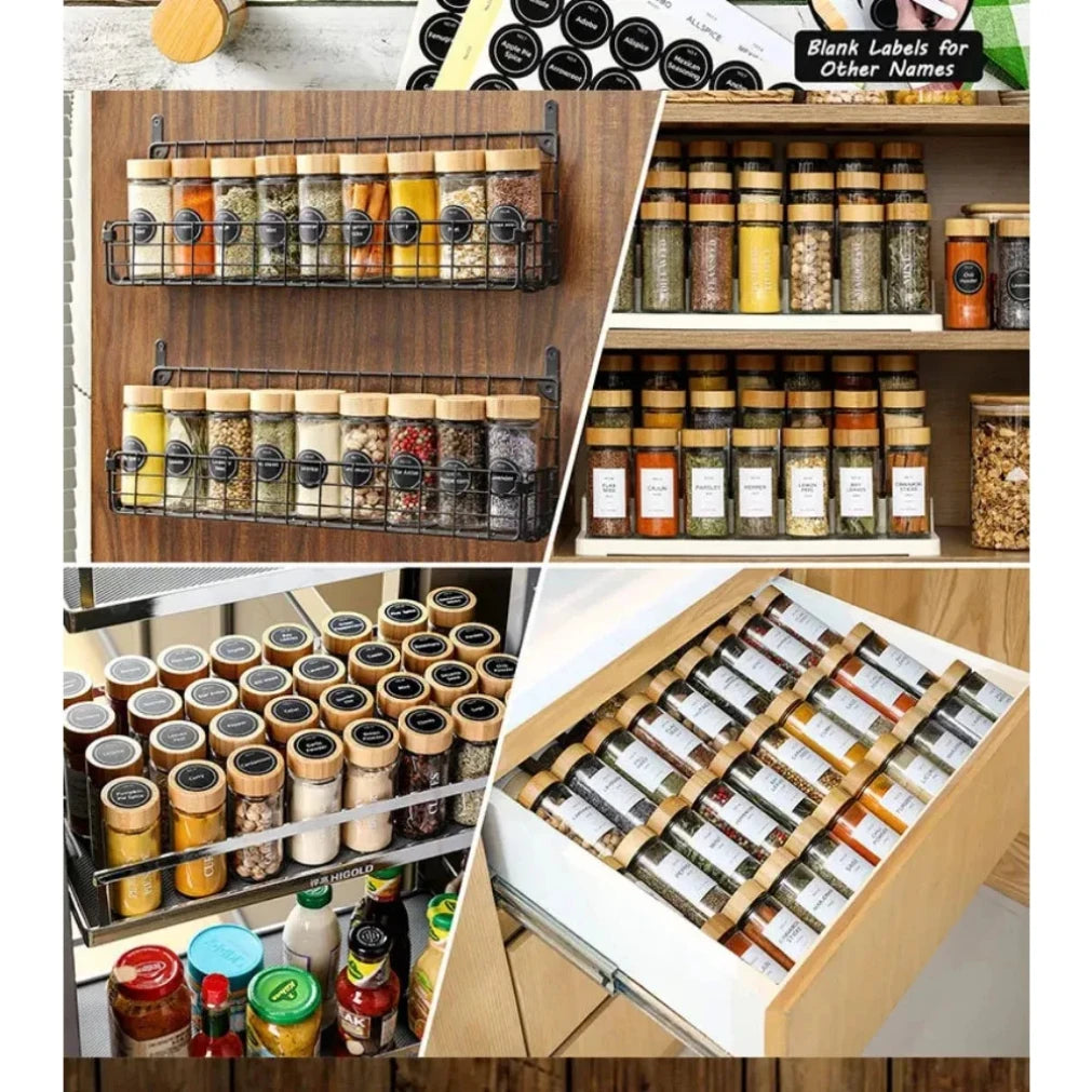 12-Piece Glass Spice Jars with Bamboo Lids, Labels & Funnel