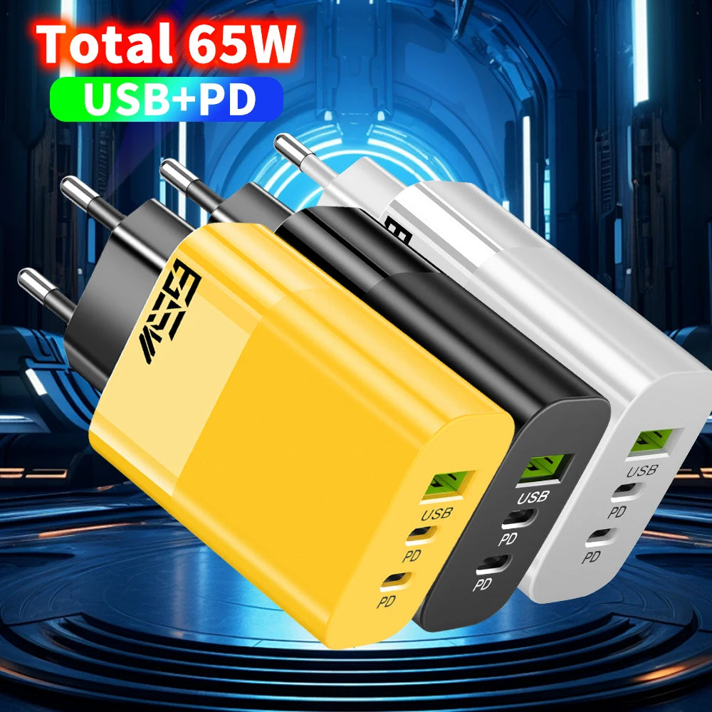 65W PD Fast Charger 3-Port USB-A Dual USB-C Wall Adapter Peaceful Pleasures Health and Wellness