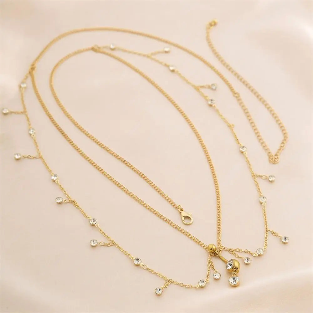 Boho Double Layer Belly Waist Chain – Zircon Tassel Gold Silver