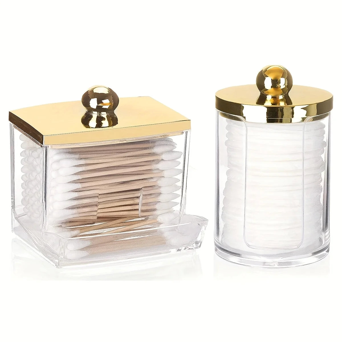Apothecary Qtip Holder & Cotton Ball Dispenser with Gold Lid