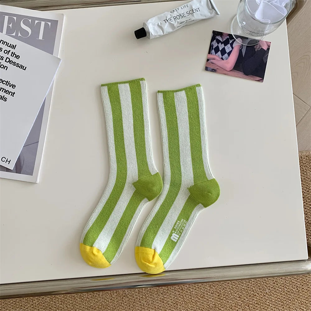 Striped Funny Crew Socks | Korean Japanese Unisex Fashion