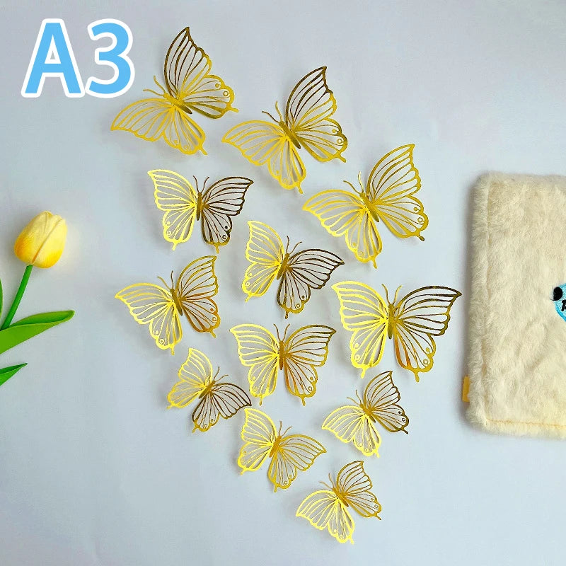 3D Butterfly Wall Stickers 12-Pack | Hollow Carving Home Decor