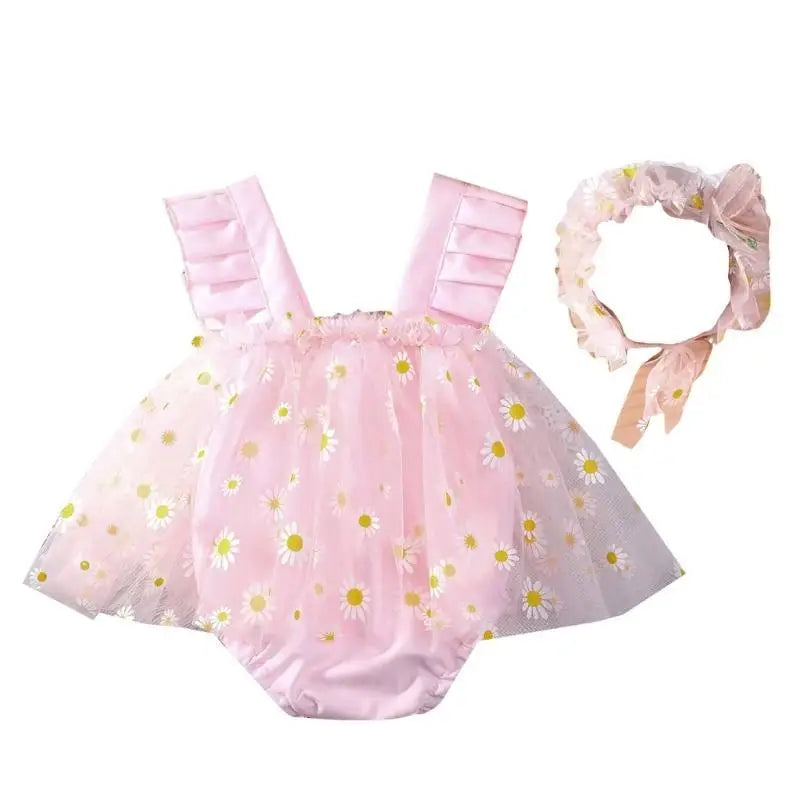 Baby Girl Mesh Romper Dress & Hairband Set – Newborn Photo