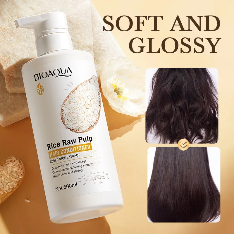 500ml Rice Conditioner Deeply Repairs Damaged Hair, Controls Oil Moisturizes, Leaves Hair Volumizing, Smooth, Shiny, And Elastic Peaceful Pleasures Health and Wellness hufasu