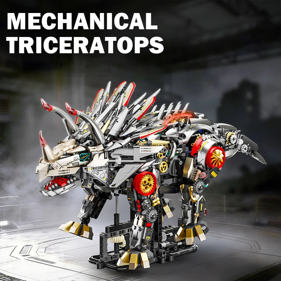 Motorized Mechanical Triceratops Model Building Blocks LED Jurassic