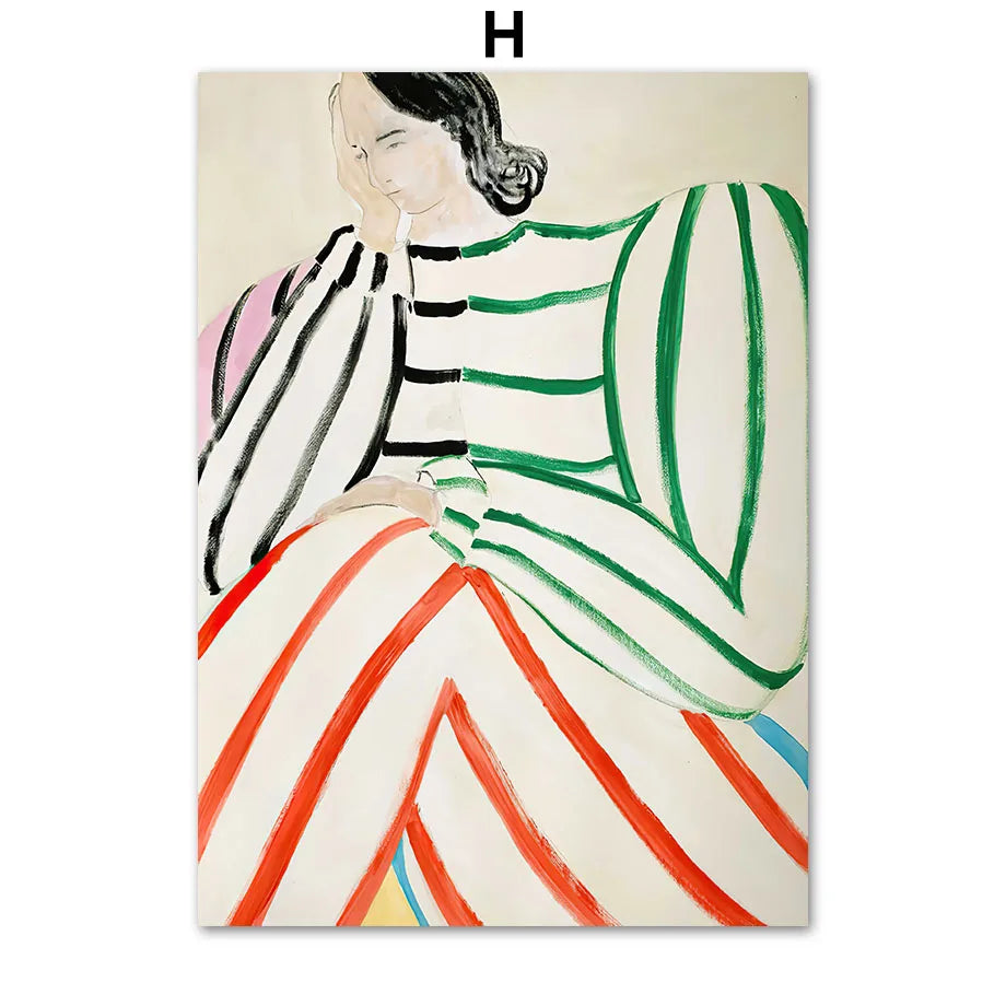 Modern Abstract Woman Wall Art Mid-Century Boho Figure Canvas Prints Minimalist Aesthetic Posters Living Room Bedroom Home De Peaceful Pleasures Health and Wellness H 20x30cm Unframed