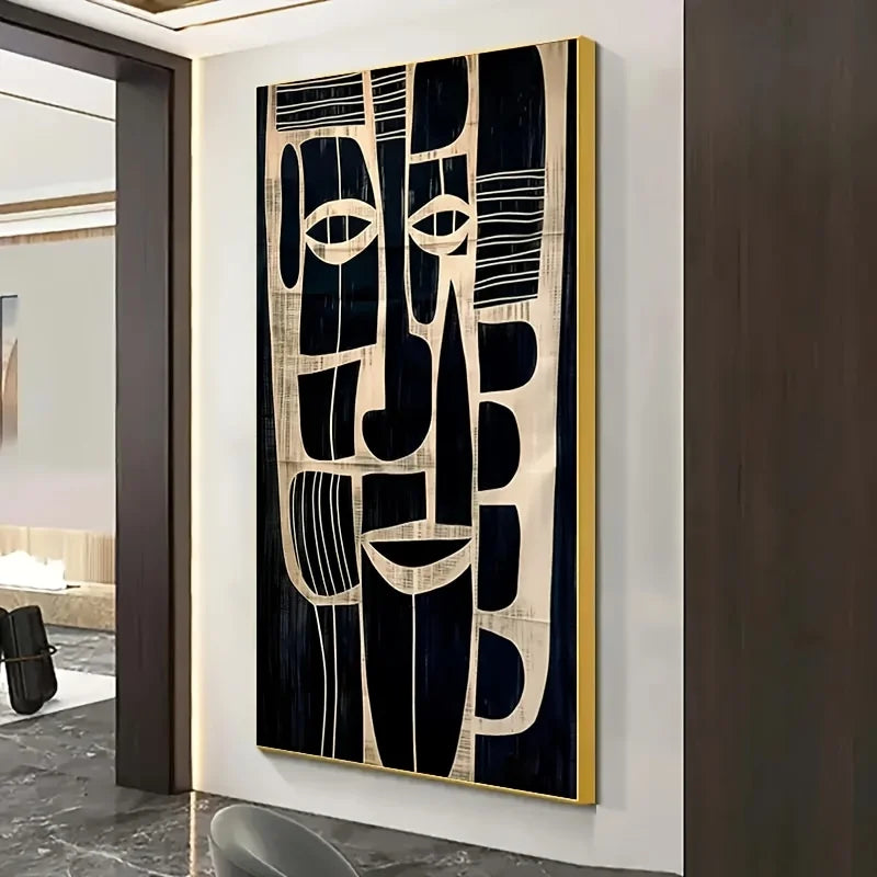Large Unframed Canvas Art Modern African Tribal Mask Design, Black & White Accents, Wall Decor for Living Room or Bedroom Peaceful Pleasures Health and Wellness