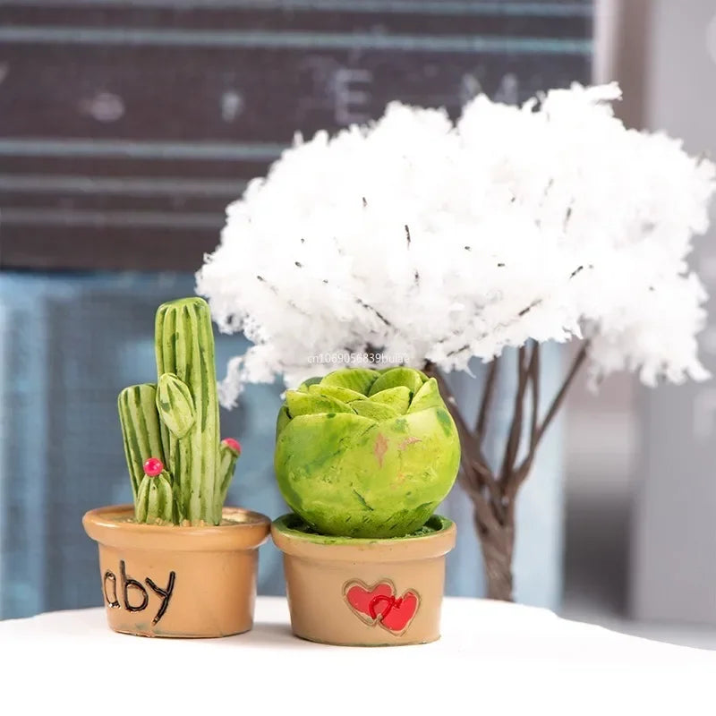 Cartoon Miniature Cactus Potted Handmade Realistic Mini Potted Plant Resin DIY Cactus Figurines Desktop Decorative Fairy Garden Peaceful Pleasures Health and Wellness