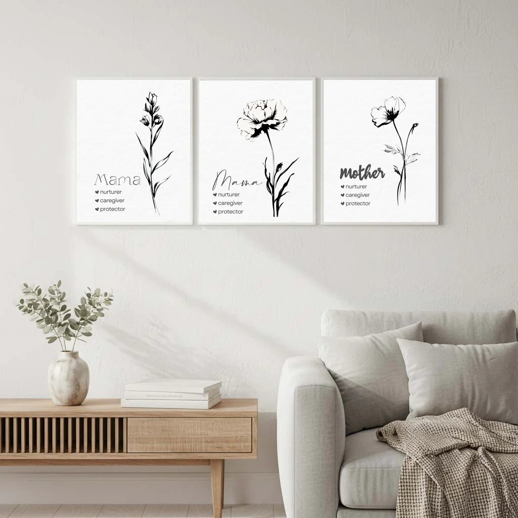 Black and White Flower Wall Art, Minimalist Canvas Painting, Poster Prints For Living Room Bedroom, Mother Day Gift Decor Peaceful Pleasures Health and Wellness