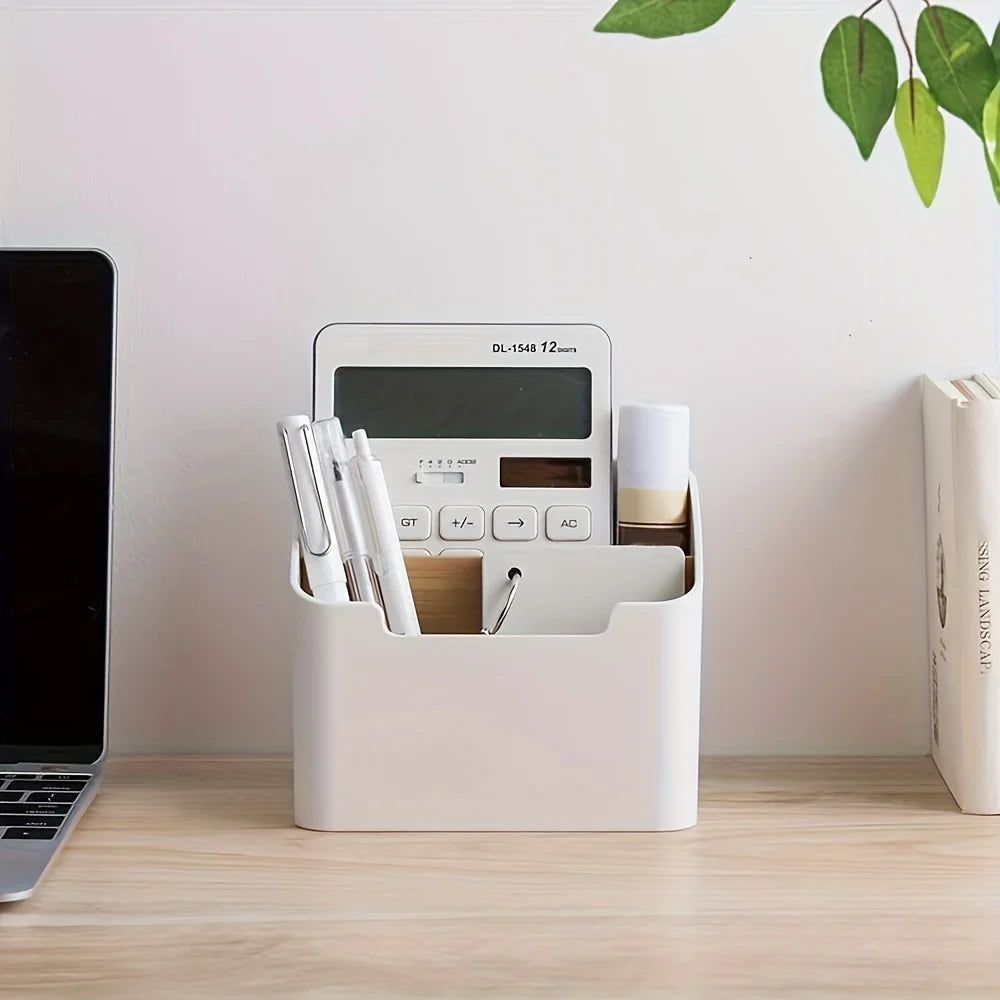 TV Remote Holder & Desk Organizer – 2-Compartment Remote Control Caddy Storage Box