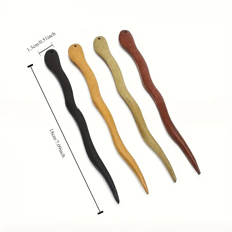 4-Piece Handcrafted Wooden Hair Sticks – Vintage Style Peaceful Pleasures Health and Wellness