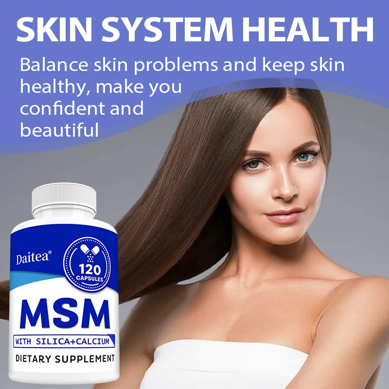 MSM with Silica + Calcium Capsules, 120 Servings – Supports Bone Health – Promotes Hair & Nail Health – Non-GMO, Gluten-Free Peaceful Pleasures Health and Wellness