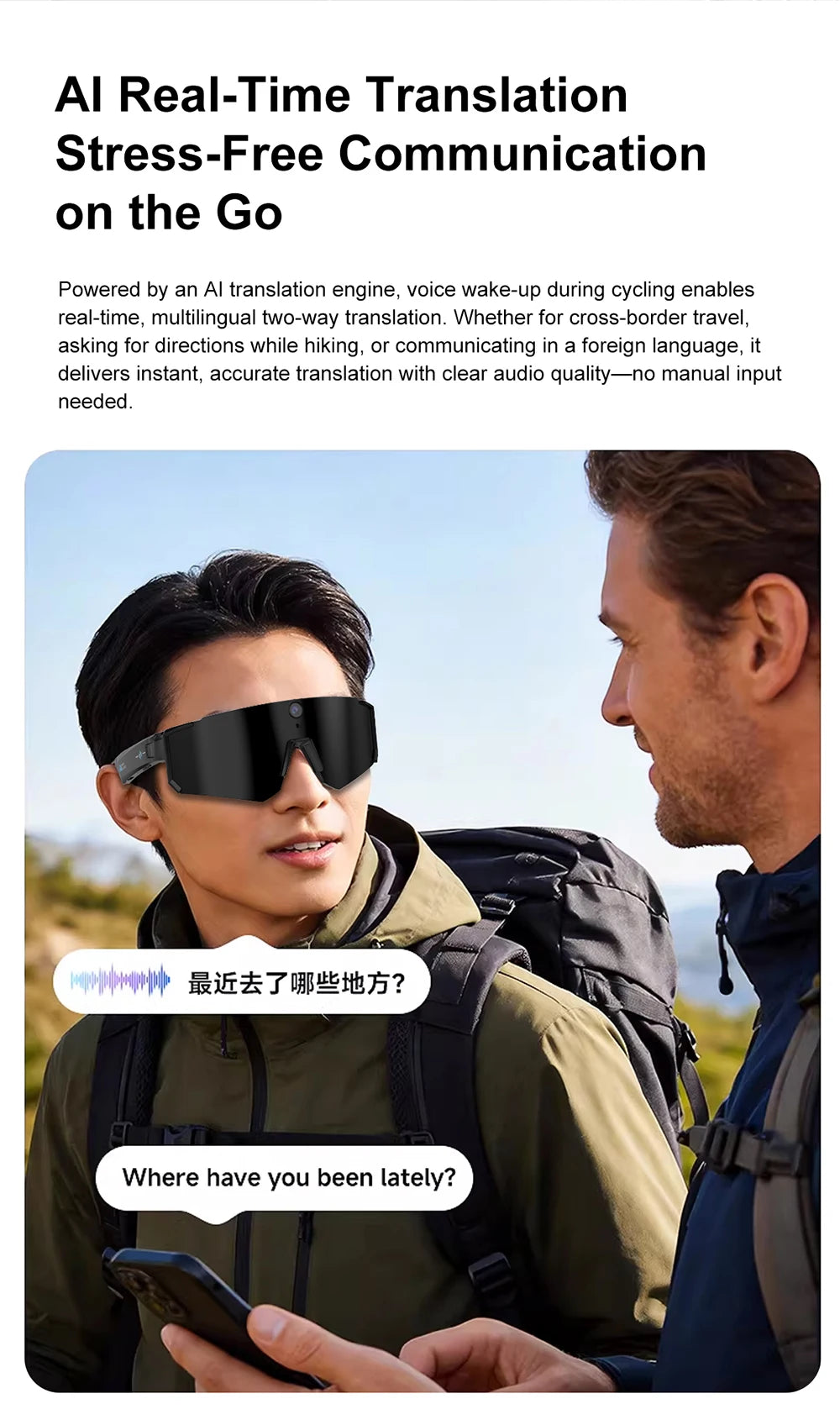 AI Smart Glasses 8MP HD Camera Video Recording WiFi 6 BLE 4.2 Bluetooth Call AI Translation Voice Assistant Anit UV WaterProof Peaceful Pleasures Health and Wellness