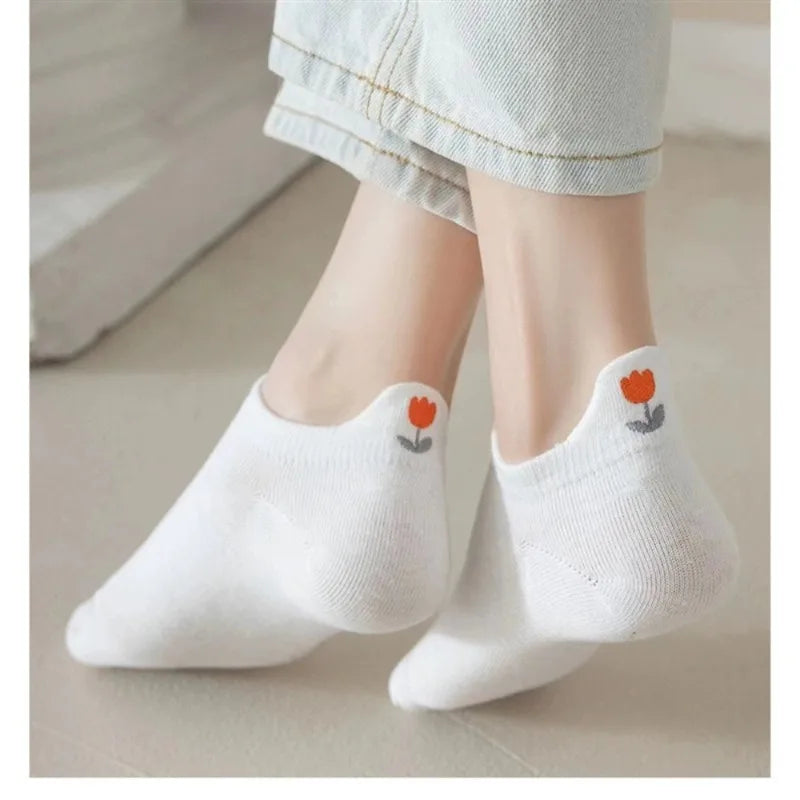 Women's Embroidered Ankle Socks | Japanese Low-Cut Style