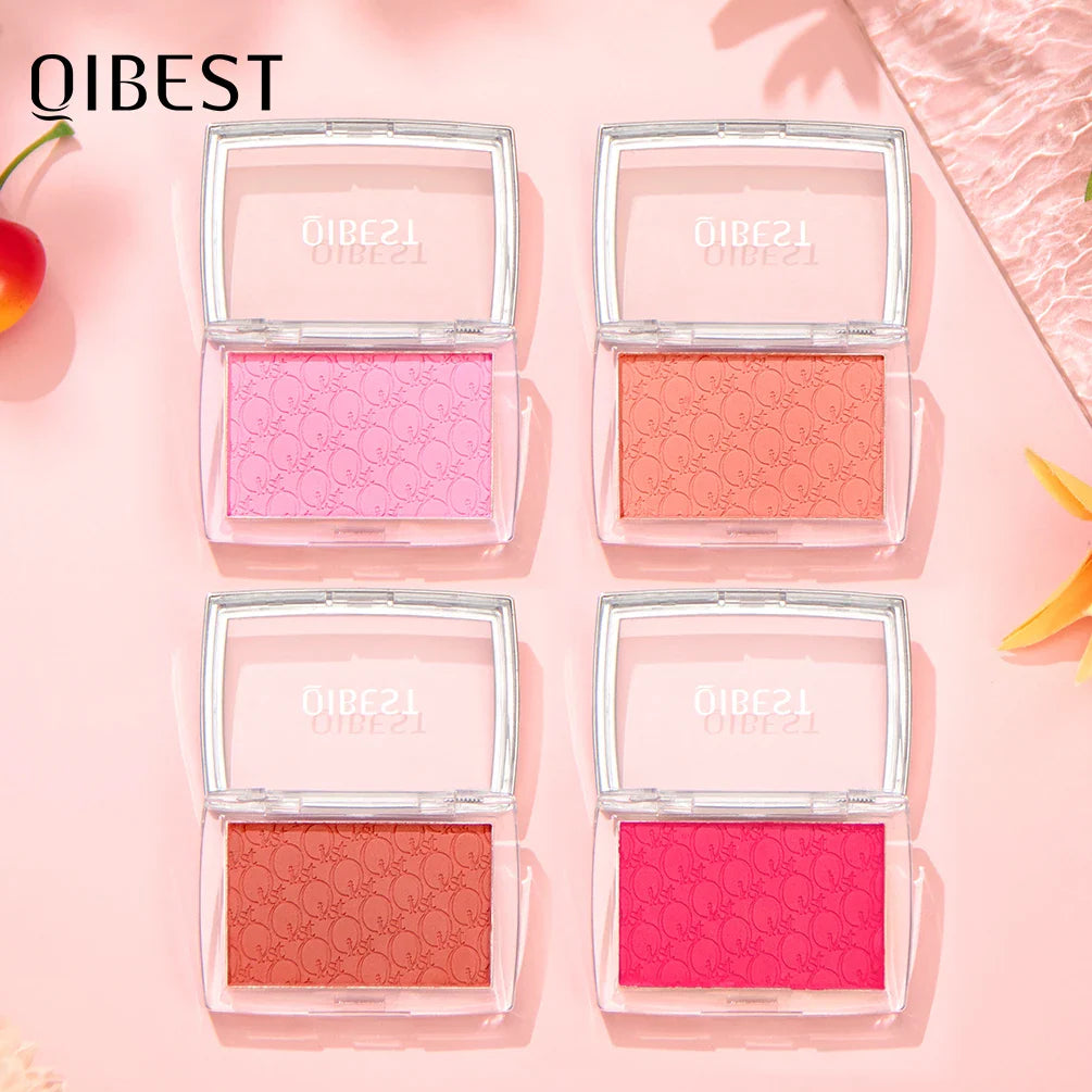 QiBest 3D Embossed Blush Palette – Peach, Pink & Coral Shades
