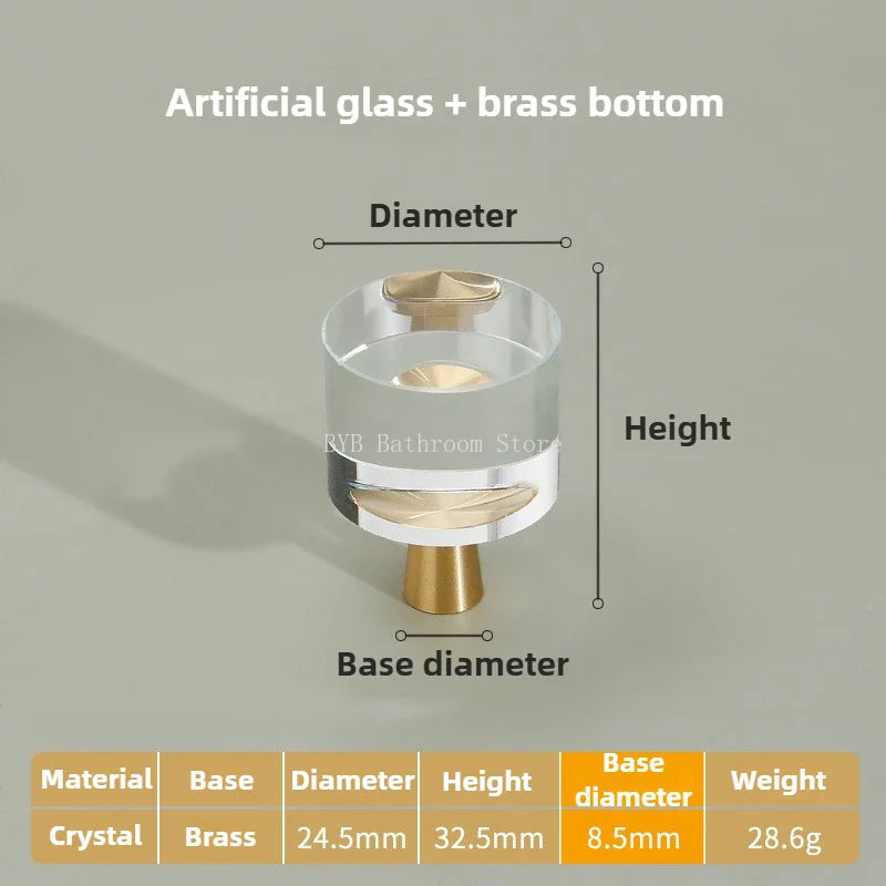 Solid Brass Crystal Glass Cabinet Pull Handle & Drawer Knob