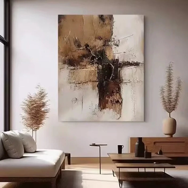 French Retro Brown Abstract Foyer Decoration Painting,High-End Antique Style Living Room Hanging Painting Sofa Poster, No Framed Peaceful Pleasures Health and Wellness