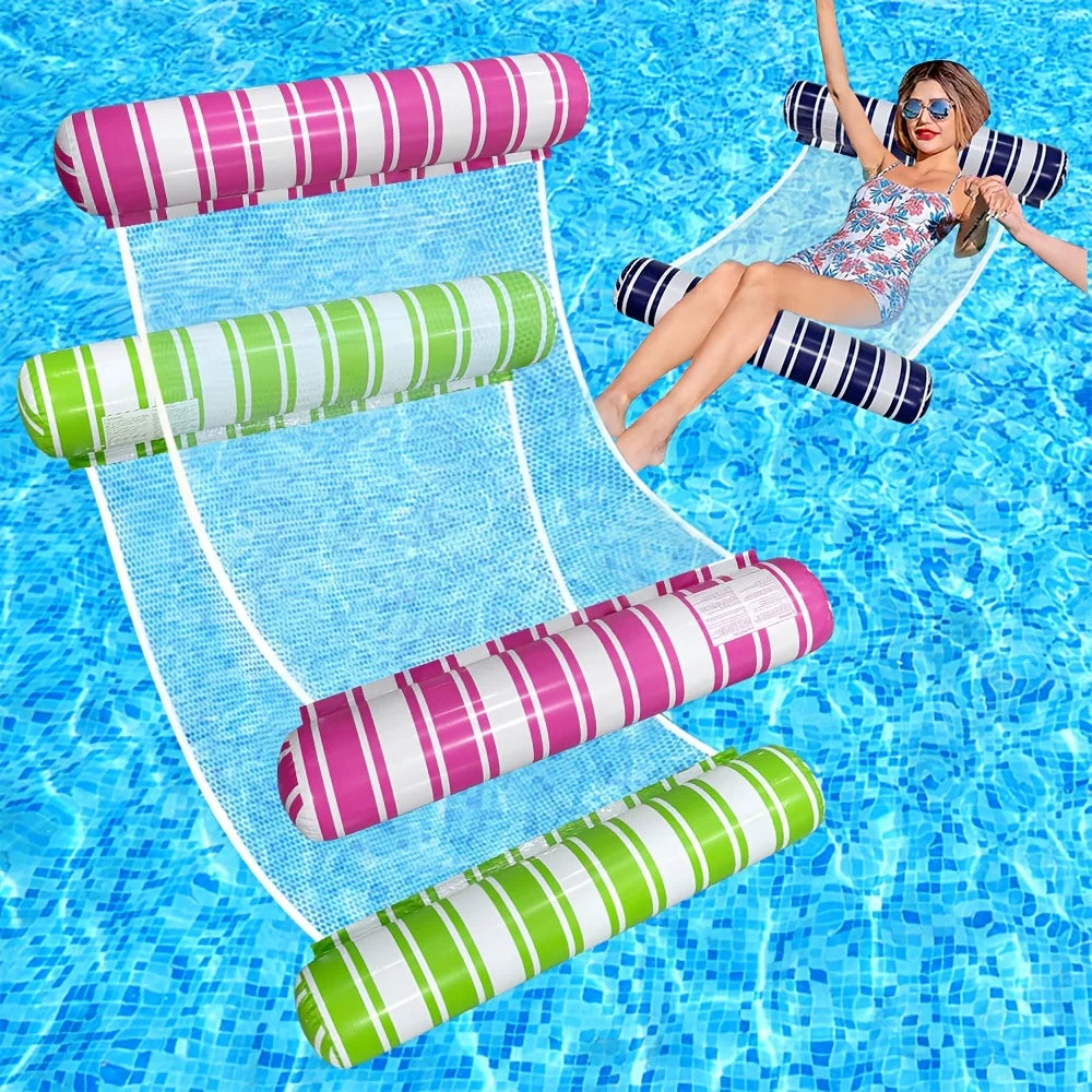 Inflatable Pool Float Hammock Chair – PVC Striped, 4 Colors