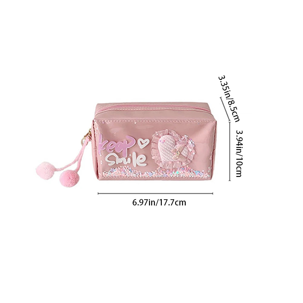 Creative Love Flowing Sand Pencil Bag Student Large Capacity